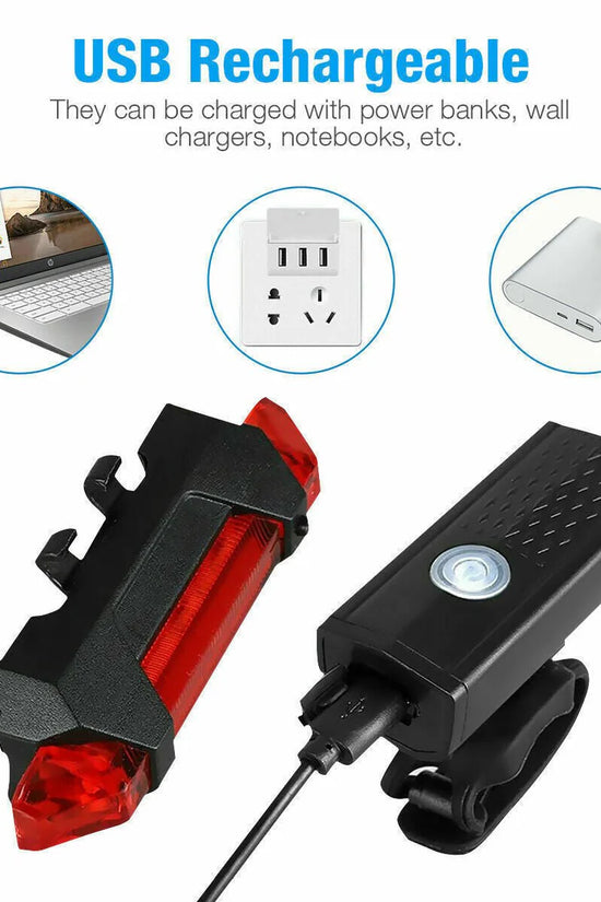 USB Rechargeable LED Bicycle Headlight Bike Head Light Cycling Rear Front Lamp Bike Light Rainproof USB Rechargeable LED bicycle Light